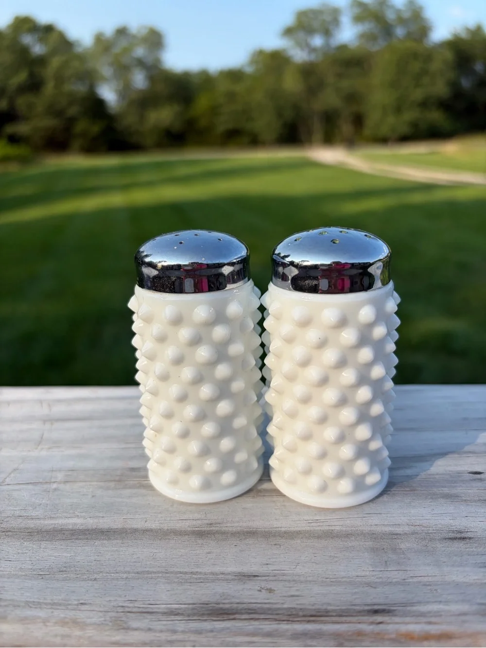 Fenton Milk Glass Hobnail Kitchen Salt & Pepper Shakers White Set Of 2